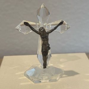 Crystal & Silver Crucifix Miniature Figurine NIB Made in Italy Nice Gift